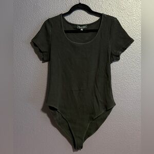 Eloquii Ribbed Black Short Sleeve Bodysuit Top
